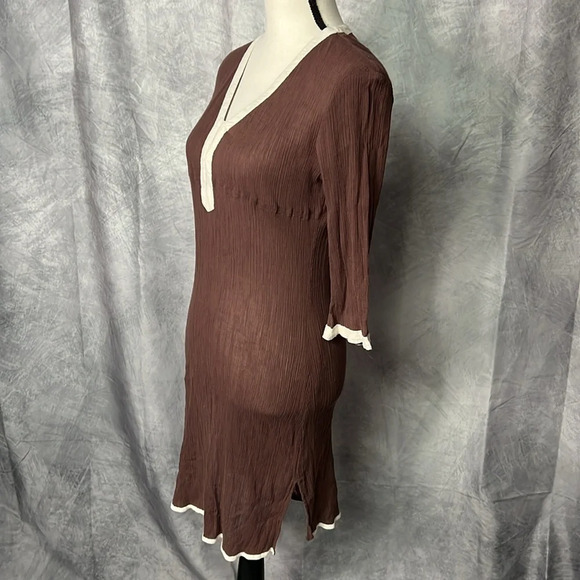 Athleta Brown and Cream 3/4 Sleeve Dress or Cover Up - size XS - Picture 4 of 10